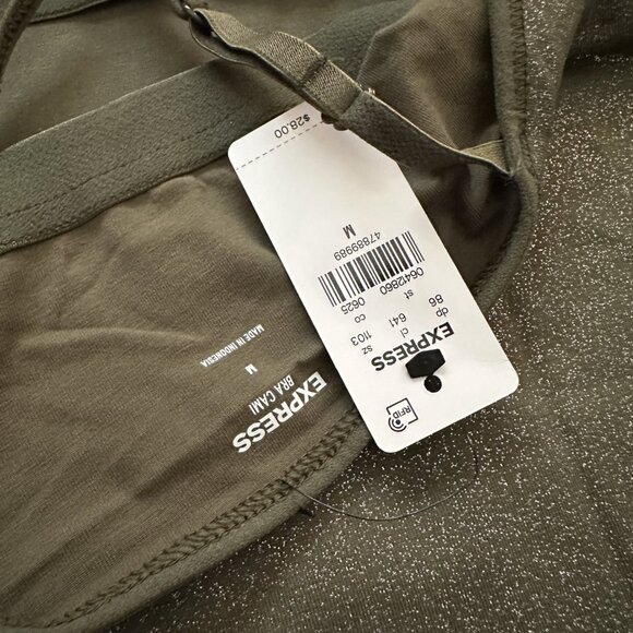 EXPRESS (M) Olive Green Shine Best Loved Bra Cami Fitted Tank Glitter Silver - Picture 10 of 12